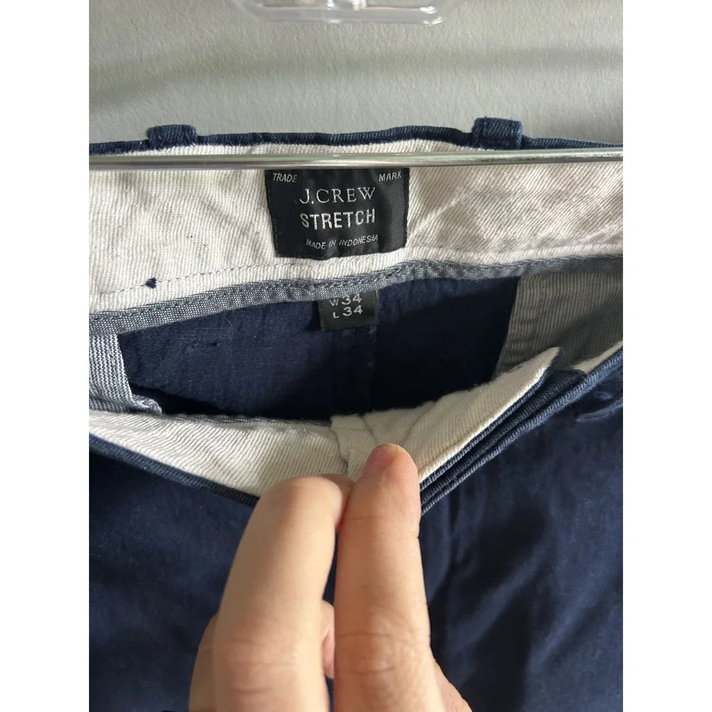J.Crew Stretch Chino Pants Mens 34x34 Navy Blue Cotton Blend Casual Trousers